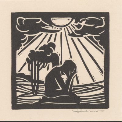 Figura arrodillada en un paisaje con árboles de Henri Jonas (signed by artist)