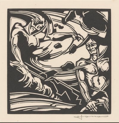Dos hombres desnudos ante una masa de aire que se arremolina de Henri Jonas (signed by artist)