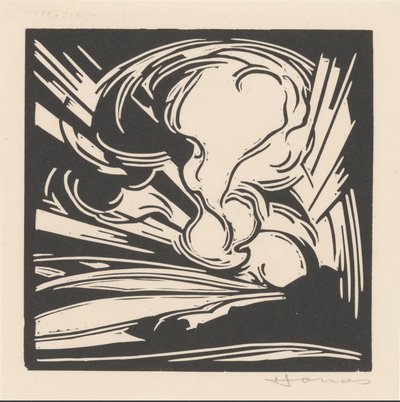 Nubes y rayos de sol sobre un paisaje de Henri Jonas (signed by artist)