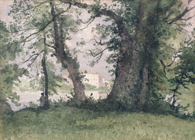 Un pescador en la orilla del río, 1894 de Henri Joseph Harpignies