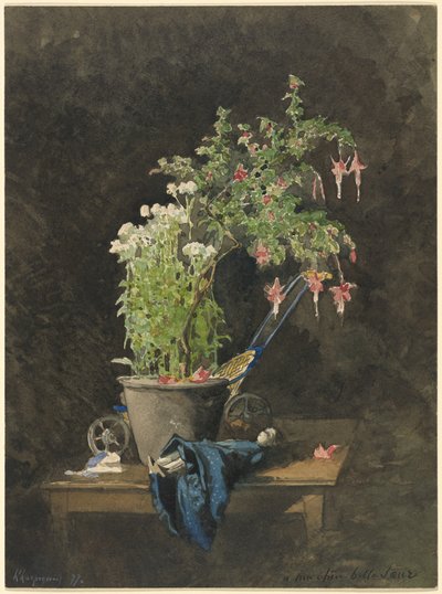 Un Fucsia en Maceta con Juguetes para Niños de Henri Joseph Harpignies