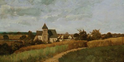 Un pueblo en tiempo de cosecha de Henri Joseph Harpignies