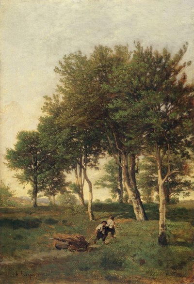 Paisaje con dos niños cargando leña, 1894 de Henri Joseph Harpignies
