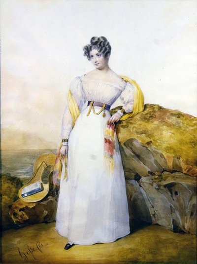 Retrato de una dama en un paisaje de Henri Joseph Hesse