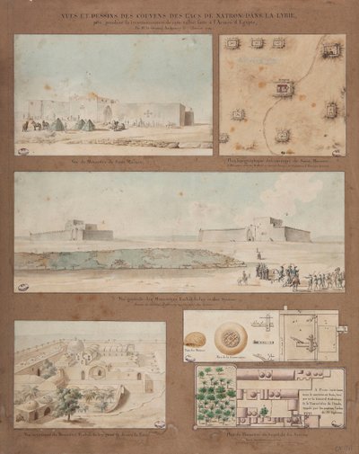 Seis vistas y dibujos del Lago Natron en Libia, realizados durante la misión de reconocimiento del Ejército Egipcio dirigida por el General Andreossy de Pierre Joseph Redouté