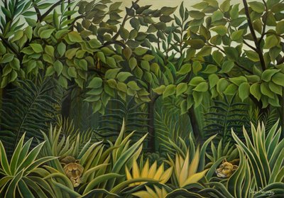 Dos leones al acecho en la jungla, 1909-1910 de Henri Julien Félix Rousseau