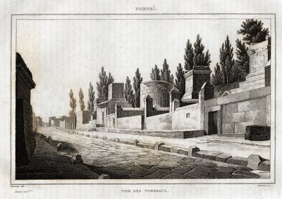 La vía de las tumbas, en Pompeya, grabado por Labrouste, en “Italia pintoresca”, editor Amable Coste, París de Henri Labrouste