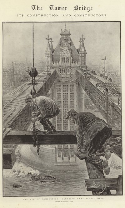El Tower Bridge, su construcción y sus constructores (litografía) de Henri Lanos