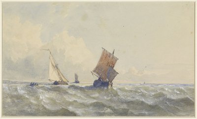 Vista de alta mar, mostrando tres barcos de vela de Henri Le Hon