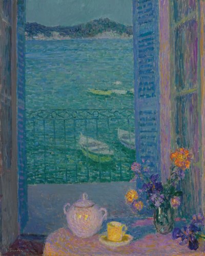 Ramo de flores en la ventana, Villefranche-sur-Mer, 1928 de Henri Le Sidaner