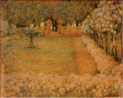 El jardín blanco al crepúsculo de Gerberoy de Henri Le Sidaner