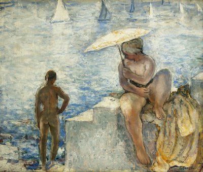 Una joven nadadora con una sombrilla de Henri Lebasque