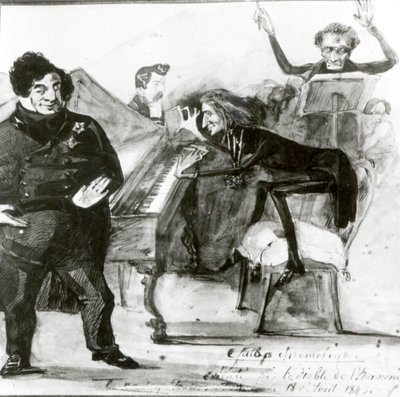 Galop Chromatique Caricatura de Luigi Lablache, Franz Liszt (1811-86) al piano y Francois Habeneck de Henri Lehmann