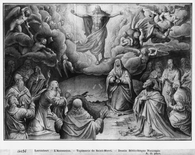 Vida de Cristo, Ascensión, estudio preparatorio de cartón de tapiz para la Iglesia Saint-Merri en París, c.1585-90 de Henri Lerambert