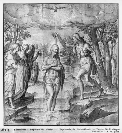 Vida de Cristo, Bautismo de Cristo, estudio preparatorio de cartón de tapiz para la Iglesia Saint-Merri en París, c.1585-90 de Henri Lerambert