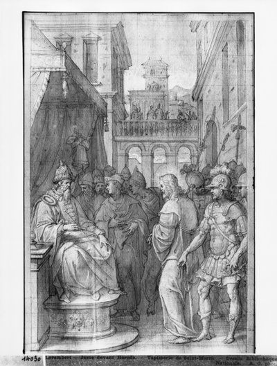 Vida de Cristo, Cristo ante Herodes, estudio preparatorio de cartón de tapiz para la Iglesia Saint-Merri en París, c.1585-90 de Henri Lerambert