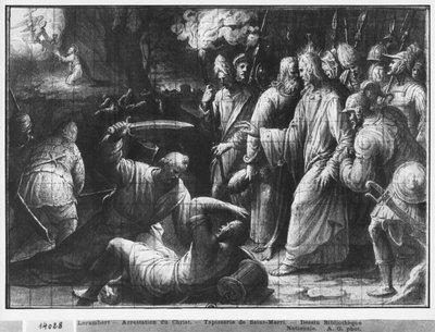 Vida de Cristo, el Arresto de Cristo, estudio preparatorio de cartón de tapiz para la Iglesia Saint-Merri en París, c.1585-90 de Henri Lerambert