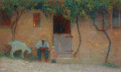 Campesino fuera de su casa en Labastide-du-Vert de Henri Martin