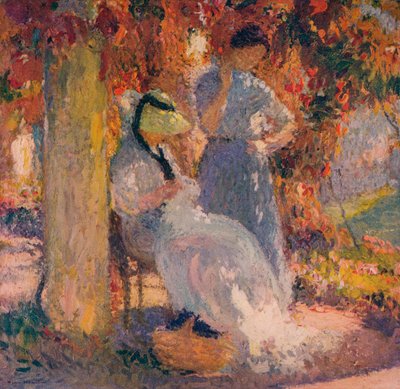 Escena de costura bajo la pérgola en Marquayrol, 1902, c1932 de Henri Martin