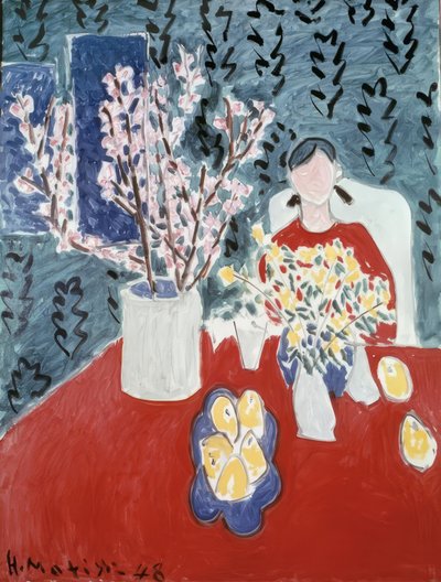 Ramas de ciruelo sobre fondo verde de Henri Matisse