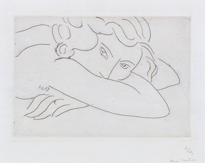 Cabeza y brazos de desnudo reclinado (aguafuerte) de Henri Matisse