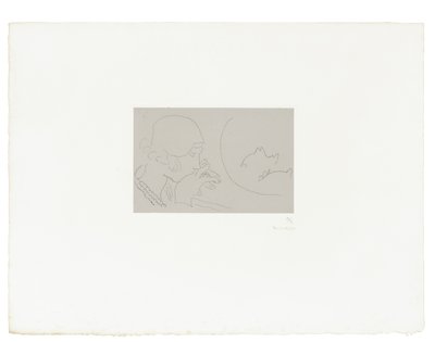 Mujer joven contemplando un tarro de pescado rojo de Henri Matisse