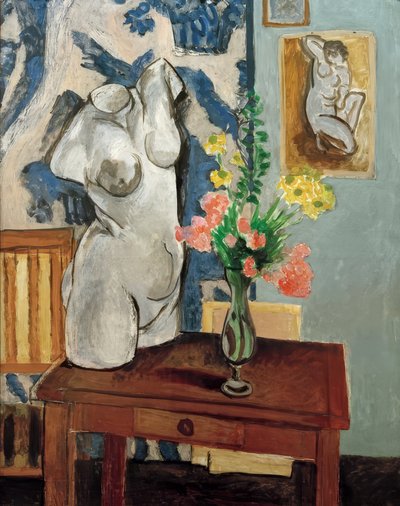 El torso de yeso, un ramo de flores de Henri Matisse