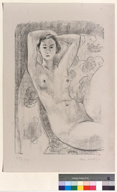 Nu, sentado en un sillón con motivos florales de Henri Matisse