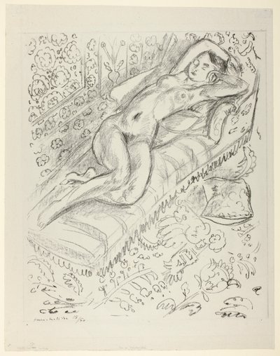 Desnudo reposando sobre una chaise longue con fondo de mashrabiya de Henri Matisse
