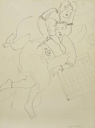 Odaliscas con damero, c.1928 (pluma y tinta negra sobre papel) de Henri Matisse