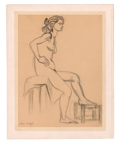 Mujer desnuda sentada, con un pie en un taburete de Henri Matisse