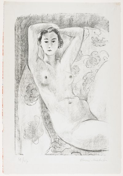 Desnudo sentado en sillón con decoración floral de Henri Matisse