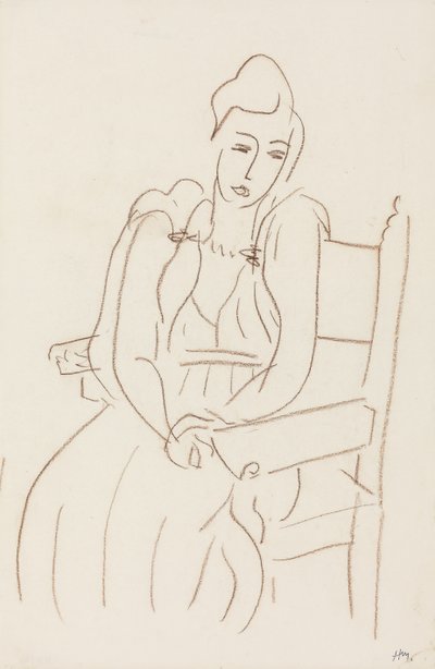 Mujer sentada (lápiz de cera marrón sobre papel) de Henri Matisse