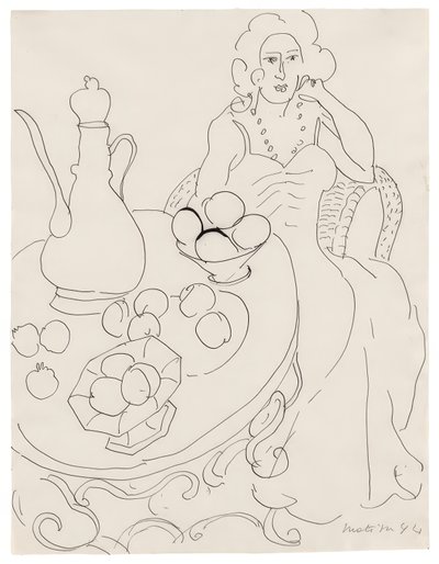 Mujer sentada ante una mesa de servicio de Henri Matisse