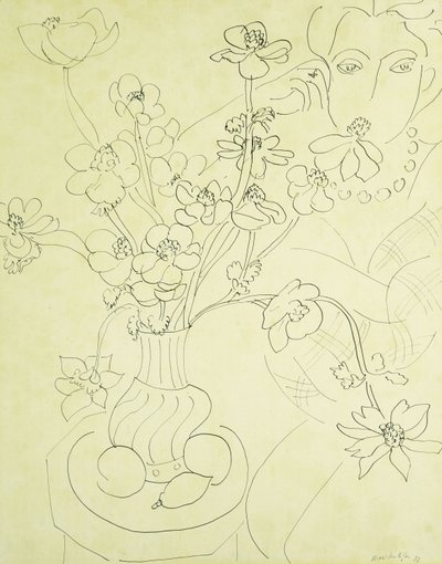 Estudio para anémonas y mujer, Armonía en azul de Henri Matisse