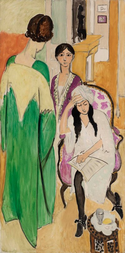 Tres hermanas con una escultura africana de Henri Matisse