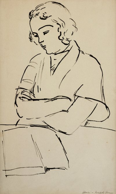 Mujer leyendo, c. 1922 (pluma y tinta negra sobre papel) de Henri Matisse