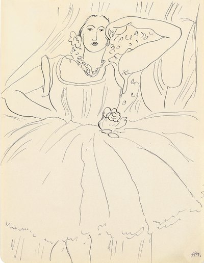Mujer con vestido de noche (pluma y tinta sobre papel) de Henri Matisse