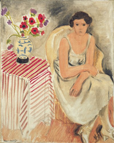 Mujer en una silla - Flores en la mesa, o claveles de Henri Matisse