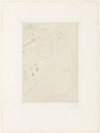 Joven en un balcón mirando periquitos de Henri Matisse