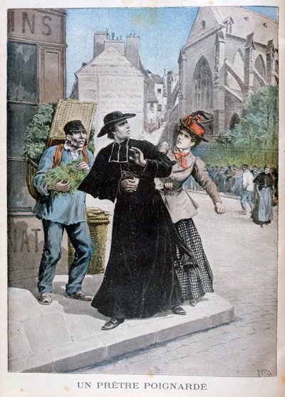 Un sacerdote católico es apuñalado por una mujer en la calle, Francia, 1897 de Henri Meyer