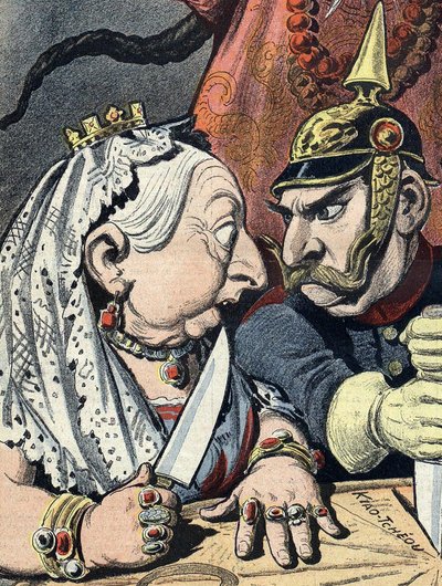 Caricatura de la reina Victoria y caricatura de Guillermo II de Alemania el 16 de enero de 1898 detalle de la caricatura del imperialismo chino (recortada) de Henri Meyer