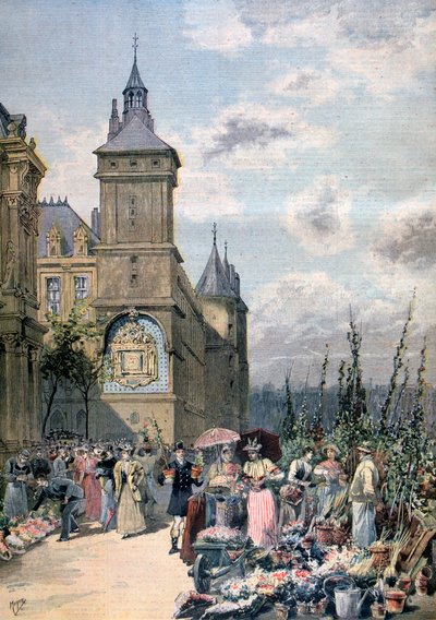 Mercado de flores en primavera, París, 1893 de Henri Meyer