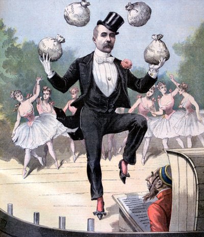 Georges Clemenceau haciendo malabares con bolsas de dinero inglés de Henri Meyer