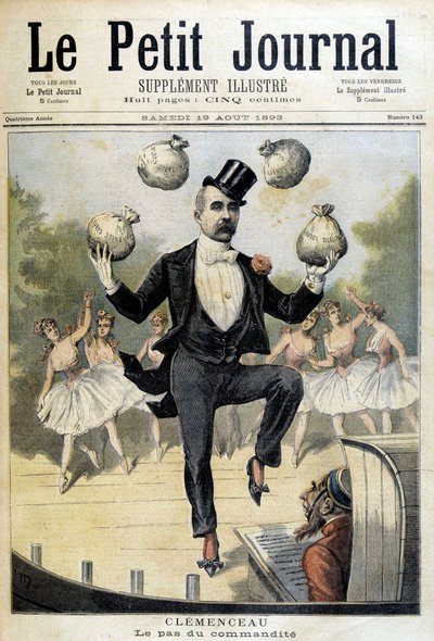 Georges Clemenceau haciendo malabares con las Libras Esterlinas - en “Le Petite Journal” del 19/08/1893 de Henri Meyer