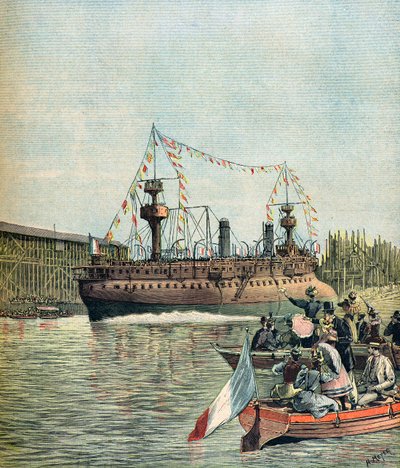 Botadura del crucero francés Le Suchet de Henri Meyer