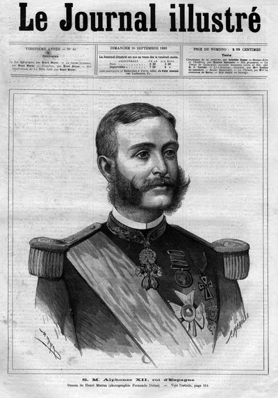 Retrato de Alfonso XII de España (1857-1885), Rey de España - Portada de “El Diario Ilustrado” de 1883 - Dibujo de Henri Meyer (1844-1899) de Henri Meyer