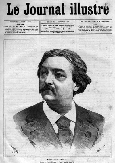 Retrato de Gustave Doré (1832-1883), pintor y dibujante francés - Portada de “Le journal illustré” de 1883 - Dibujo de Henri Meyer (1844-1899) de Henri Meyer