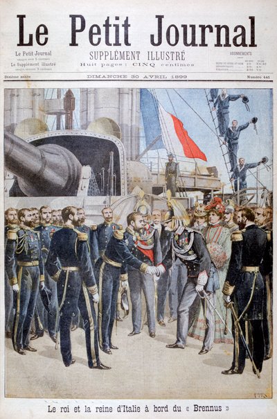 El rey y la reina de Italia a bordo del acorazado francés Brennus, 1899 de Henri Meyer
