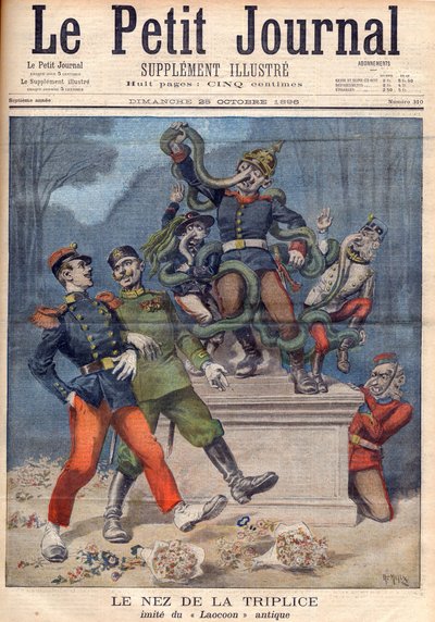 La nariz de la Triplice después de Laocoonte. Alemania, Austria, Italia, por delante de la alianza franco-rusa en "Le Petit Journal", 25 de octubre de Henri Meyer